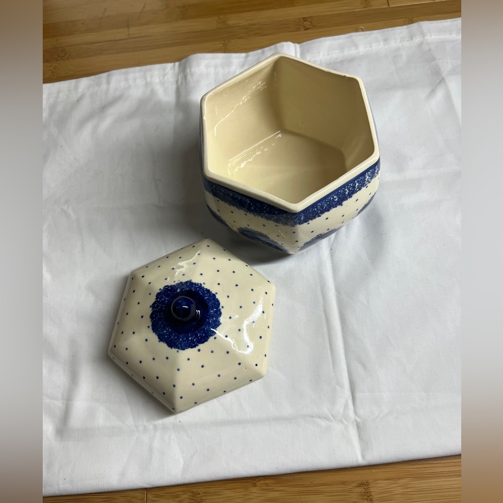 Spring inspired WIZA Polish Pottery Jar with Lid Blue&white|handmade|32|JAR|ART - Picture 4 of 16